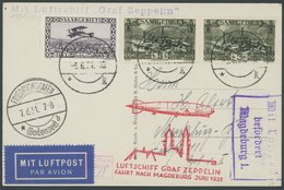 Saargebiet: 1931, Fahrt Nach Magdeburg, Prachtkarte -> Automatically Generated Translation: Saar Region: 1931, "trip To  - Airmail & Zeppelin