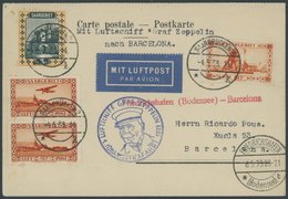 Saargebiet: 1933, 1. Südamerikafahrt, Friedrichshafen-Barcelona, Prachtkarte -> Automatically Generated Translation: Saa - Airmail & Zeppelin