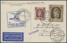 ZULEITUNGSPOST 219Aa BRIEF, Saargebiet, 1933, 3. Südamerikafahrt, Frankiert U.a. Mit Mi.Nr. 103II, Drucksache, Prachtkar - Airmail & Zeppelin