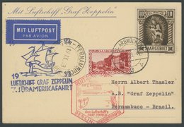 ZULEITUNGSPOST 232B BRIEF, Saargebiet: 1933, 7. Südamerikafahrt, Anschlussflug Ab Berlin, Frankiert U.a. Mit Mi.Nr. 103, - Airmail & Zeppelin