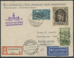 ZULEITUNGSPOST 254Ba BRIEF, Saargebiet: 1934, 3. Südamerikafahrt, Bis Argentinien, Frankiert U.a. Mit Mi.Nr. 103, Einsch - Airmail & Zeppelin