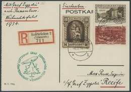 Saargebiet: 1934, Weihnachtsfahrt, Aufgabe Saarbrücken, Einschreibkarte, Pracht -> Automatically Generated Translation:  - Airmail & Zeppelin