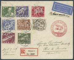 Schweden: 1936, 1. Südamerikafahrt, Einschreibbrief, Rückseitiger Bahnpoststempel Berlin-Sassnitz Hafen, Feinst -> Autom - Airmail & Zeppelin