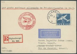 Schweden: 1936, 1. Südamerikafahrt, Aufgabe Höglandstorget, Einschreibbrief, Pracht -> Automatically Generated Translati - Airmail & Zeppelin