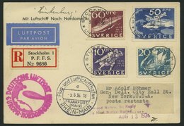 ZULEITUNGSPOST 428 BRIEF, Schweden: 1936, 6. Nordamerikafahrt, Einschreibkarte, Pracht - Poste Aérienne & Zeppelin