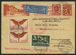 ZULEITUNGSPOST 30Ad BRIEF, Schweiz: 1929, Weltrundfahrt, Friedrichshafen-Friedrichshafen, Gute Frankatur!, Prachtkarte - Poste Aérienne & Zeppelin