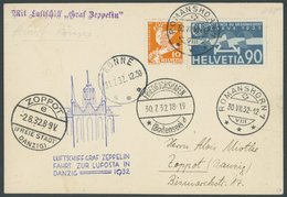 Schweiz: 1932, Luposta-Fahrt, Abwurf Rönne, Prachtkarte -> Automatically Generated Translation: Switzerland: 1932, "LUPO - Poste Aérienne & Zeppelin