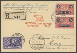 Schweiz: 1933, Italienfahrt, Postabgabe Rom, Einschreibkarte, Pracht -> Automatically Generated Translation: Switzerland - Airmail & Zeppelin