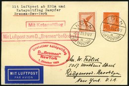 KATAPULTPOST 7c BRIEF, 1.10.1929, &quot,Bremen&quot, - New York, Nachbringe- Und Katapultflug, Karte Feinst - Cartas & Documentos