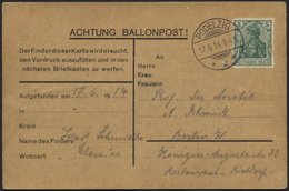 BALLON-FAHRTEN 1897-1916 17.6.1914, Berliner Verein Für Luftschiffahrt, Abwurf Vom Ballon LILIENTHAL Und Fundvermerk, Po - Montgolfières