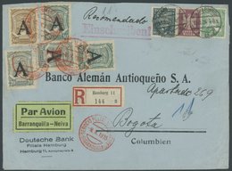 19.9.1925, 5, 30 Und 80 Pf. Auf Einschreibbrief Der Deutschen Bank Von Hamburg Nach Bogota/Columbien, Mit Zusatzfrankatu - Flugzeuge