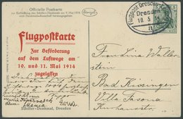 10.5.1914, Flugpost Dresden-Leipzig, Ovalstempel, Ansichtskarte Mit Rotem Zudruck Flugpostkarte, Pracht -> Automatically - Luft- Und Zeppelinpost