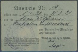 ALTE ANSICHTSKARTEN 1920/1, Warnemünde: Flugplatzausweis Für Mitarbeiter Der Deutschen Luftreederei Mit Kaiserlichem Adl - Sonstige & Ohne Zuordnung