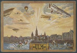 ALTE ANSICHTSKARTEN 1911, Farbige Ansichtskarte Überlandflug Esslingen-Ulm-Friedrichshafen, Ungebrauchte Künstlerkarte,  - Sonstige & Ohne Zuordnung
