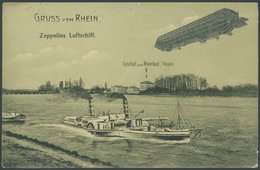 1908, Gruss Vom Rhein, Zeppelinfahrt-Sonderkarte, Gebraucht, Pracht -> Automatically Generated Translation: 1908, "greet - Sonstige & Ohne Zuordnung