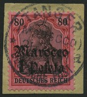 DP IN MAROKKO 42 BrfStk, 1911, 1 P. Auf 80 Pf., Mit Wz., Stempel TANGER A (CC)! Prachtbriefstück, R! - Deutsche Post In Marokko