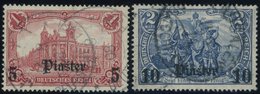 DP TÜRKEI 44/5 O, 1906/7, 5 Pia. Auf 1 M. Und 10 Pia. Auf 2 M., Mit Wz., 2 Prachtwerte, Mi. 100.- - Turquie (bureaux)