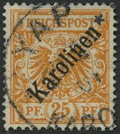 KAROLINEN 5I O, 1899, 25 Pf. Diagonaler Aufdruck, Stempel YAP, Kleine Vorderseitige Schürfung Sonst Pracht, Fotoattest S - Karolinen