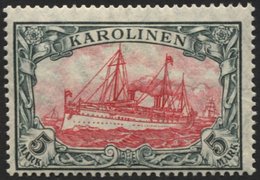 KAROLINEN 22IA *, 1915, 5 M. Grünschwarz/dunkelkarmin, Mit Wz., Friedensdruck, Falzrest, Pracht, Gepr. Jäschke-L., Mi. 2 - Carolines