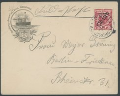 KIAUTSCHOU 3IIc BRIEF, 1900, 10 Pf. Dunkelrosa Steiler Aufdruck, Einzelfrankatur Auf HAPAG-Vordruckkuvert, Stempel TSING - Kiauchau