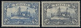 TOGO 17/8I *, 1900, 2 M. Schwärzlichblau Und 3 M. Violettschwarz, Je Mit Abart Wolke (Retusche) Zwischen Den Halteseilen - Togo
