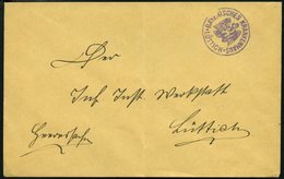 FELDPOST I.WK Ortsbrief Mit Violettem K1 BAYRISCHES KRANKENHAUS LÜTTICH, Feinst (senkrecht Gefaltet) - Besetzungen 1914-18