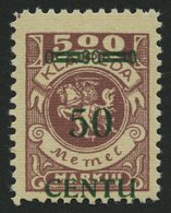 MEMELGEBIET 173BI **, 1923, 50 C. Auf 500 M. Graulila, Type BI, Pracht - Memel (Klaïpeda) 1923