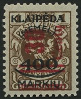 MEMELGEBIET 232 **, 1923, 30 C. Auf 400 M. Auf 1 L. Braun, Postfrisch, üblich Gezähnt Pracht, Mi. 80.- - Klaipeda 1923