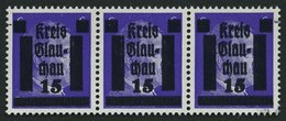 GLAUCHAU 5aDDV **, 1945, 15 Auf 6 Pf. Lebhaftblauviolett Doppelaufdruck Im Waagerechten Dreierstreifen, Ein Wert Mit Aba - Privatpost