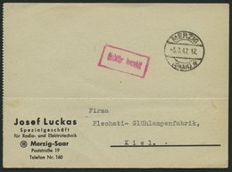 ALL. BES. GEBÜHR BEZAHLT MERZIG (SAAR), 5.3.47, Roter R1 Gebühr Bezahlt, Prachtkarte - Other & Unclassified