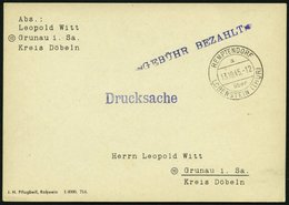 ALL. BES. GEBÜHR BEZAHLT REMPTENDORF LOBENSTEIN (THÜR.), 13.10.45, Violetter L1 GEBÜHR BEZAHLT, Drucksachenkarte, Pracht - Sonstige & Ohne Zuordnung