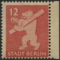 BERLIN UND BRANDENBURG 5AAwax **, 1945, 12 Pf. Mittelkarminrot, Graurosa Papier, Glatte Gummierung, Pracht, Gepr. Zierer - Autres & Non Classés
