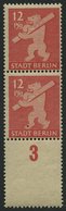 BERLIN UND BRANDENBURG 5AAwaxL **, 1945, 12 Pf. Mittelkarminrot, Graurosa Papier, Glatter Gummi, Im Senkrechten Paar, Un - Other & Unclassified