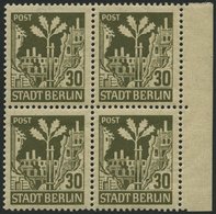 BERLIN UND BRANDENBURG 7Abwaz VB **, 1945, 30 Pf. Schwärzlichbraunoliv Im Randviererblock, Pracht, Gepr. Zierer, Mi. 160 - Autres & Non Classés