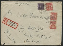 MECKLENBURG-VORPOMMERN 18a BRIEF, 1945, 12 Pf. Dunkelrosarot, 3x Mit 6 Pf. Zusatzfrankatur (Mi.Nr. 9c) Auf Einschreibbri - Sonstige & Ohne Zuordnung