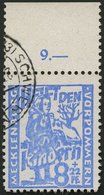 MECKLENBURG-VORPOMMERN 27a O, 1945, 8 Pf. Hellultramarin Kinderhilfe, Oberrandstück, Pracht, Gepr. Kramp - Sonstige & Ohne Zuordnung