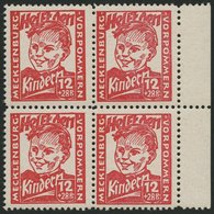 MECKLENBURG-VORPOMMERN 28b VB **, 1945, 12 Pf. Dunkelrosa Kinderhilfe Im Randviererblock, Pracht, Gepr. Kramp, Mi. 320.- - Sonstige & Ohne Zuordnung