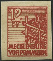 MECKLENBURG-VORPOMMERN 36ydU **, 1946, 12 Pf. Braunrot, Graues Papier, Ungezähnt, Pracht, Gepr. Kramp, Mi. 500.- - Other & Unclassified