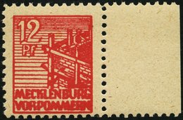 MECKLENBURG-VORPOMMERN 36yf **, 1946, 12 Pf. Dunkelrosa, Graues Papier, Pracht, Gepr. Kramp, Mi. 120.- - Autres & Non Classés