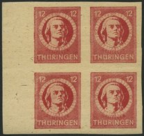 THÜRINGEN 97AXaqU VB **, 1945, 12 Pf. Karminrot, Vollgummierung, Ungezähnt, Im Randviererblock, Pracht, Gepr. Herpichböh - Altri & Non Classificati