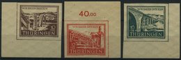 THÜRINGEN 112-14yy **, 1946, 10 - 16 Pf. Wiederaufbau, Dünnes Papier, Je Aus Der Bogenecke, 3 Prachtwerte, Gepr. Ströh/J - Autres & Non Classés