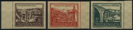 THÜRINGEN 112-14yy **, 1946, 10 - 16 Pf. Wiederaufbau, Dünnes Papier, 3 Prachtwerte, Mi. 180.- - Autres & Non Classés