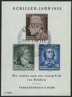 DDR Bl. 12IV O, 1955, Block Schiller Mit Abart Vorgezogener Fußstrich Bei J, Ersttags-Sonderstempel, Pracht, Mi. 100.- - Altri & Non Classificati