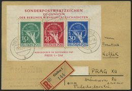BERLIN Bl. 1 BRIEF, 1949, Block Währungsgeschädigte Auf Portogerechtem Einschreibbrief Von GIESSEN In Die Tschechoslowak - Otros & Sin Clasificación