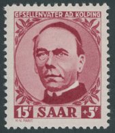 SAARLAND 289I **, 1950, 15 Fr. Kolping Mit Abart GFSELLENVATER, Postfrisch, Pracht, Mi. 80.- - Autres & Non Classés