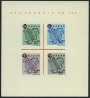 BADEN Bl. 2II/II (*), 1949, Block Rotes Kreuz, Type II: Farbfleck Unten An Der 40, Pracht, Mi. 140.- - Autres & Non Classés