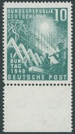 BUNDESREPUBLIK 111I *, 1949, 10 Pf. Bundestag Mit Abart Punkt Rechts Im Querbalken Des T In Deutsche, Unterrandstück, Fa - Autres & Non Classés