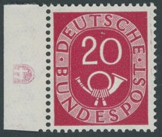 BUNDESREPUBLIK 130DZ **, 1951, 20 Pf. Posthorn, Linkes Randstück Mit Druckereizeichen 4, Postfrisch, Pracht, Mi. 350.- - Autres & Non Classés