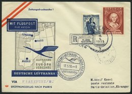 DEUTSCHE LUFTHANSA 32 BRIEF, 17.5.1955, Frankfurt-Paris, Brief Ab Wien Mit österreichischer Frankatur, Pracht - Gebruikt