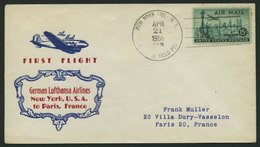 DEUTSCHE LUFTHANSA 60 BRIEF, 23.4.1956, New York-Paris, Prachtbrief - Gebraucht